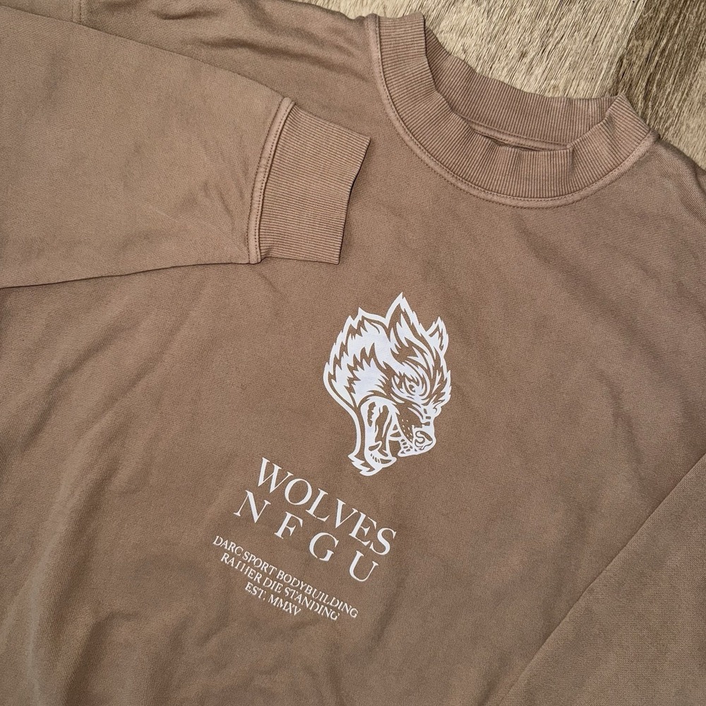 Darc Sport Wolves Crewneck Sweatshirt Limited Edition Men's L Brown Bodybuilding